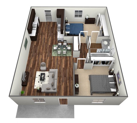 Floor plan for 2 beds, 1 bath, 1290 sqft